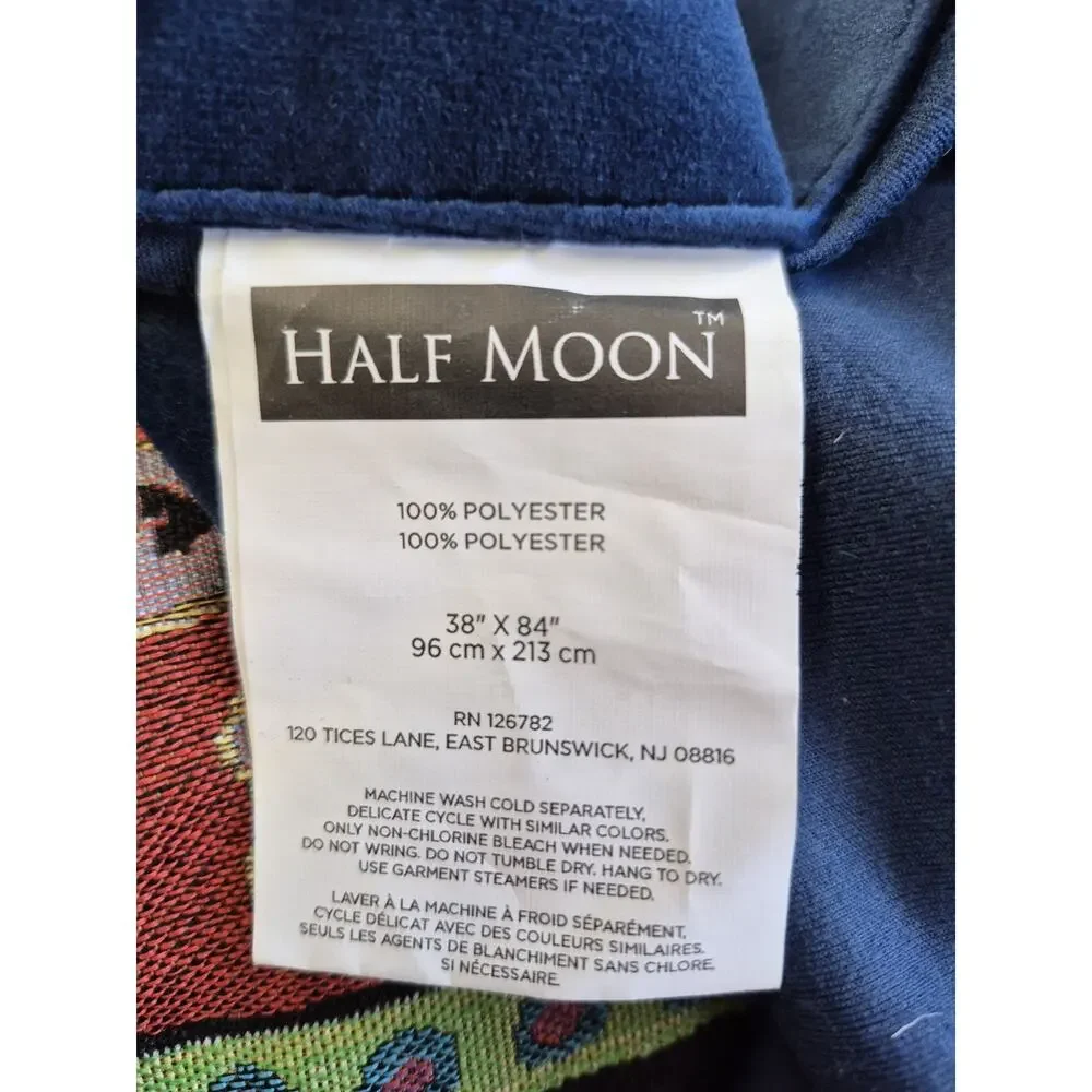 💥 2 Half Moon Blue Velvet Window Curtain Panels 32 X 84” Boho